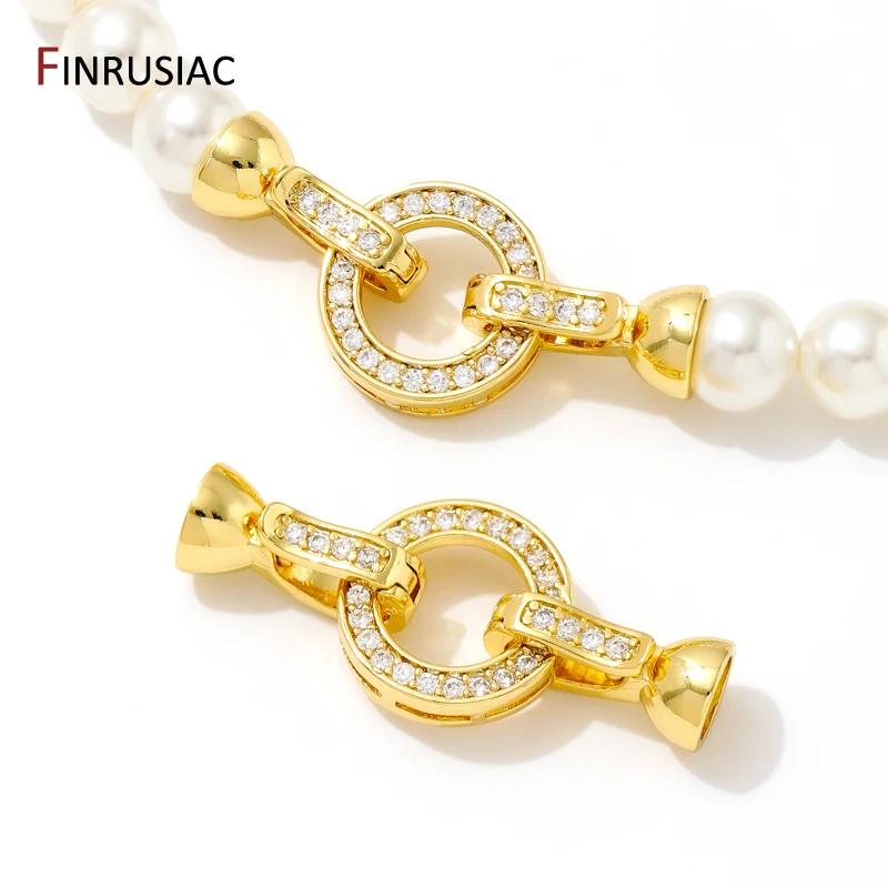 18K Gold Plated Inlaid Zircon Round Connector Clasps For Bracelet Making,End Caps Fastener Clasps Handmade DIY Jewelry Making