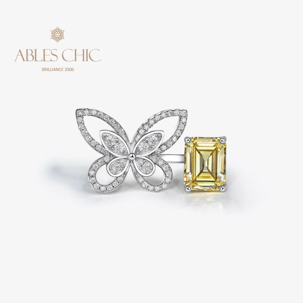 

Solid 925 Silver Stone Paved Butterfly Adjustable Ring Lab Topaz Gemstone Nature Temperament Open Rings S2R1S2R1097