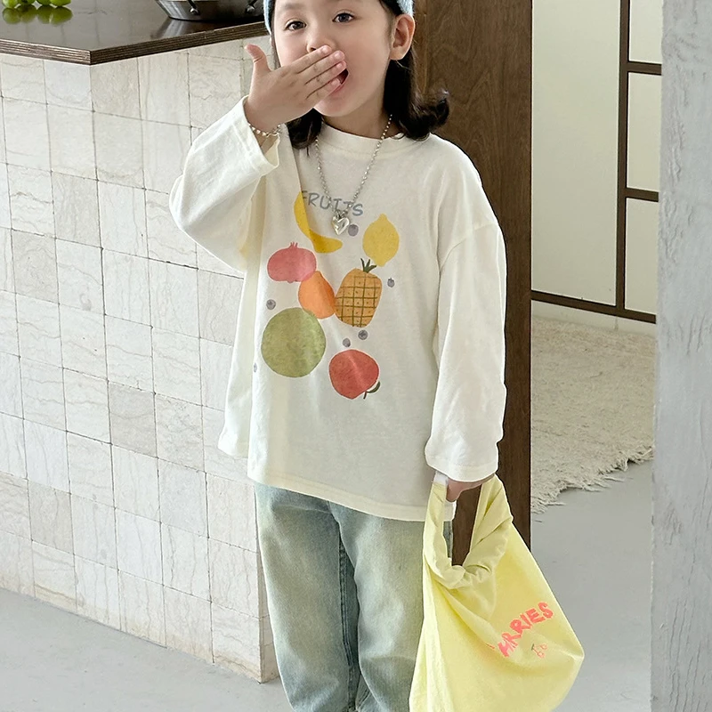 Boy Girl T-shirt 2024 autumn new long sleeve cute all-match simple Korean style tide sweet clothing