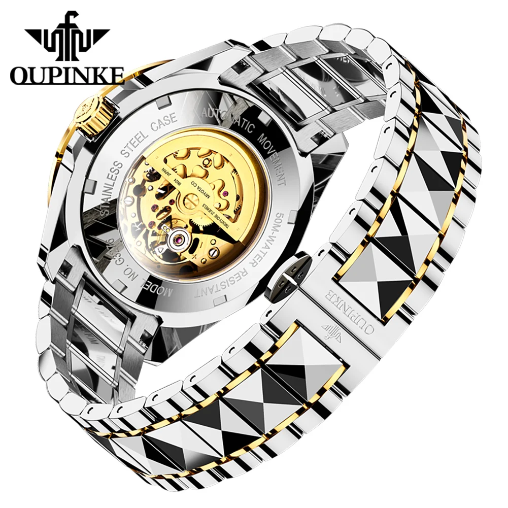 OUPINKE ساعات رجالية 3276 موضة فاخرة التنغستن الصلب التنين الصيني نمط الهاتفي الأصلي ساعة ميكانيكية أوتوماتيكية للرجل