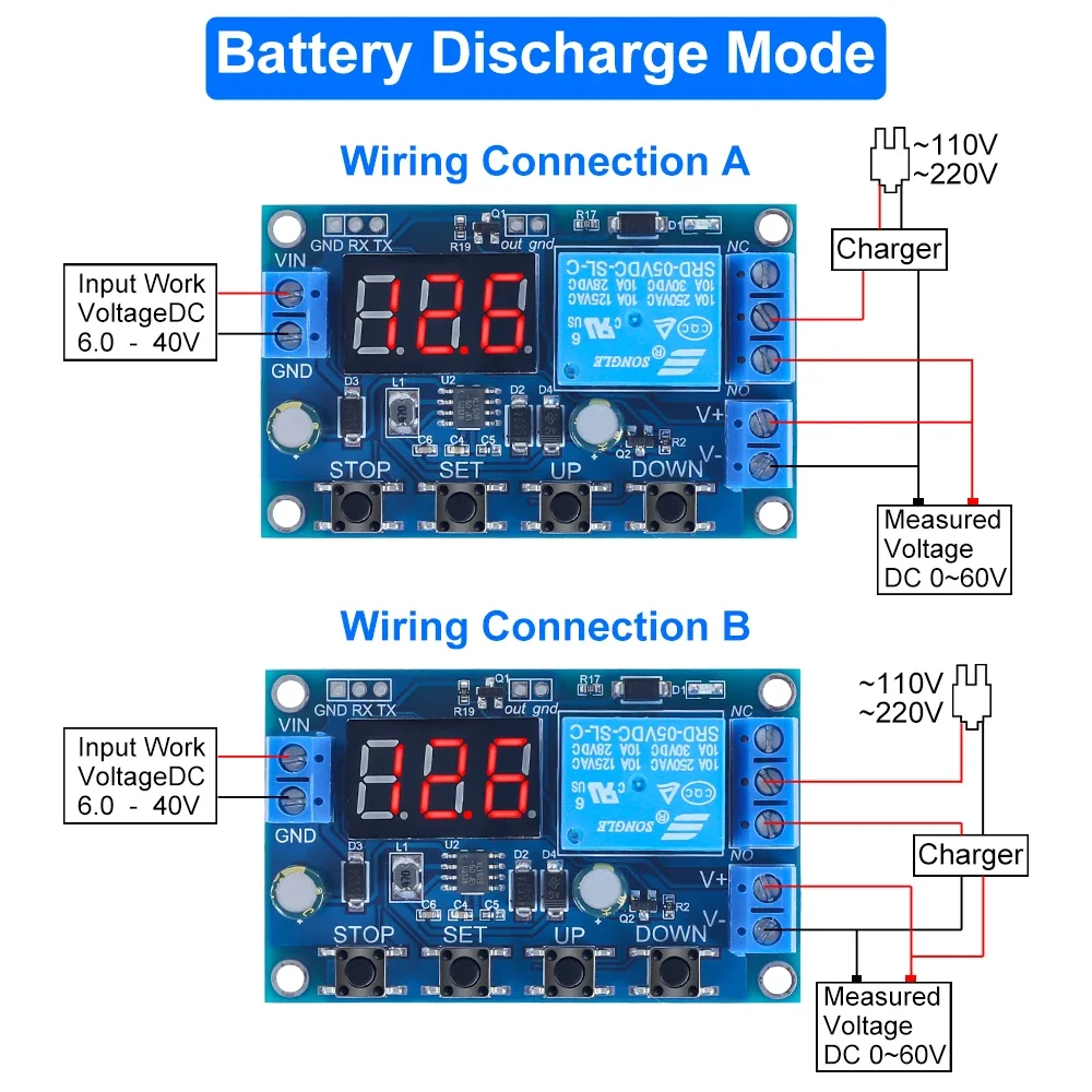 Battery Charger Discharger Control Switch Undervoltage Overvoltage Protection Board Auto Cut Off Disconnect Controller