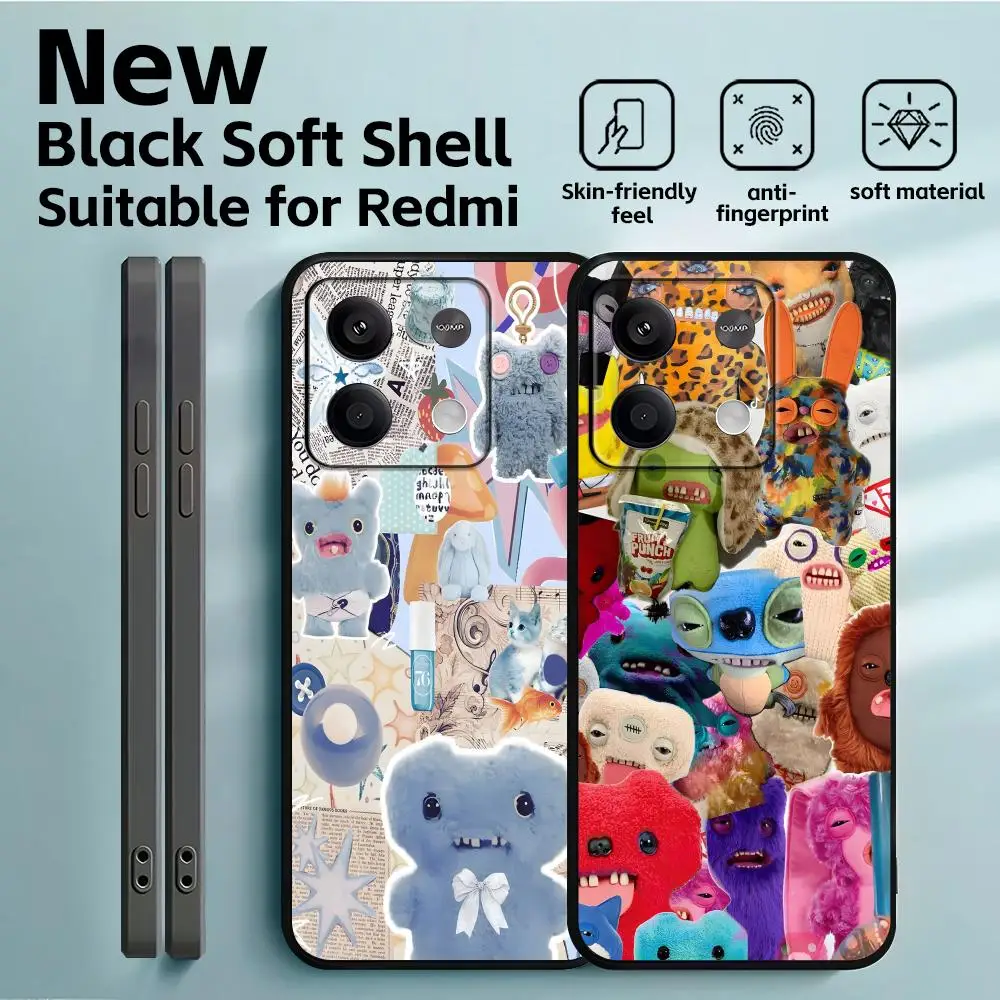 Чехол для телефона с куклой F-FugglerS для Redmi Note 14, 13, 12, 11 Pro Plus S 5G 14C A3, мягкий черный чехол для телефона