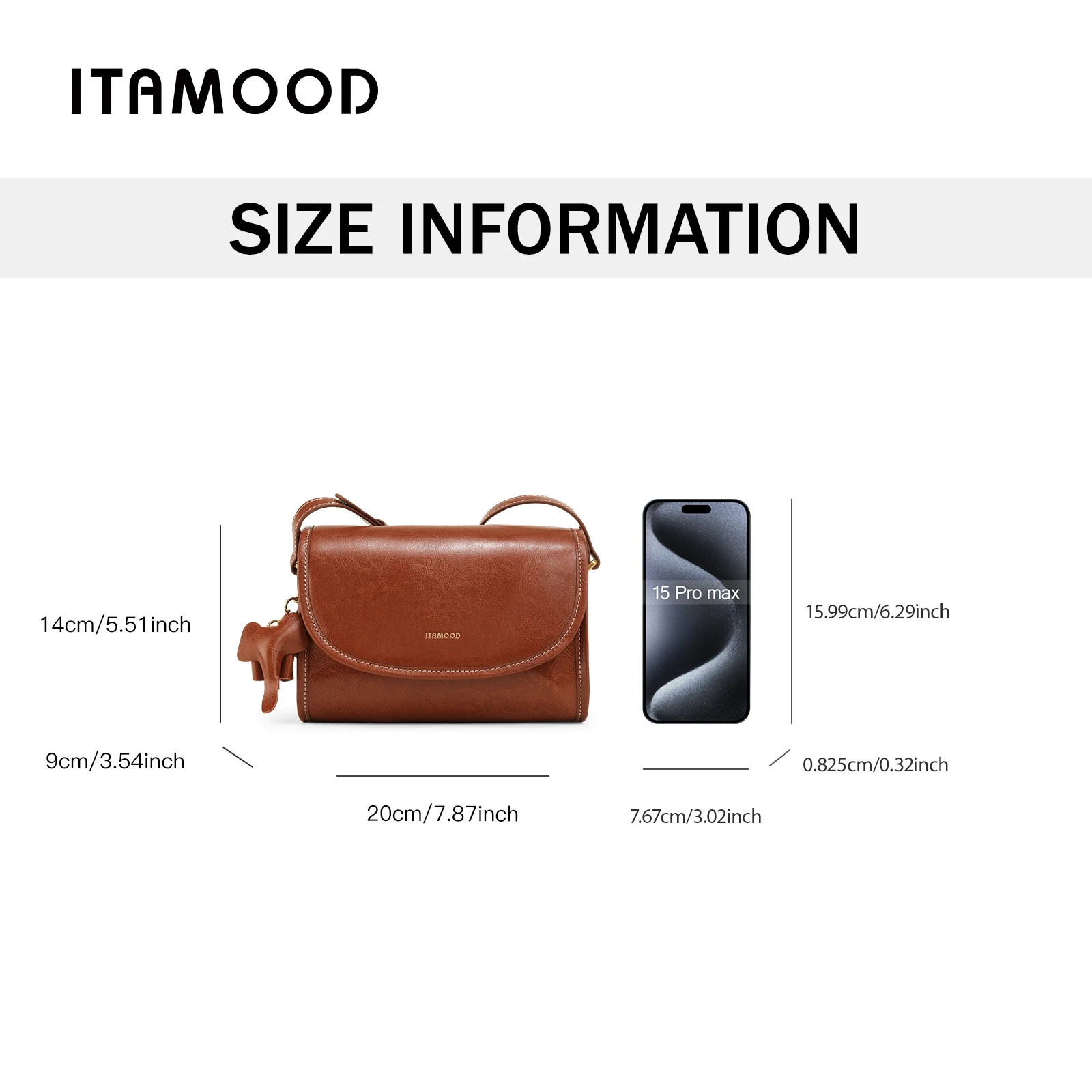 ITAMOOD Texture Leather Small Square Bag Senior Sense of Retro Small Bag Shoulder Bag Fashion Handbag with Cute Elephant Pendant