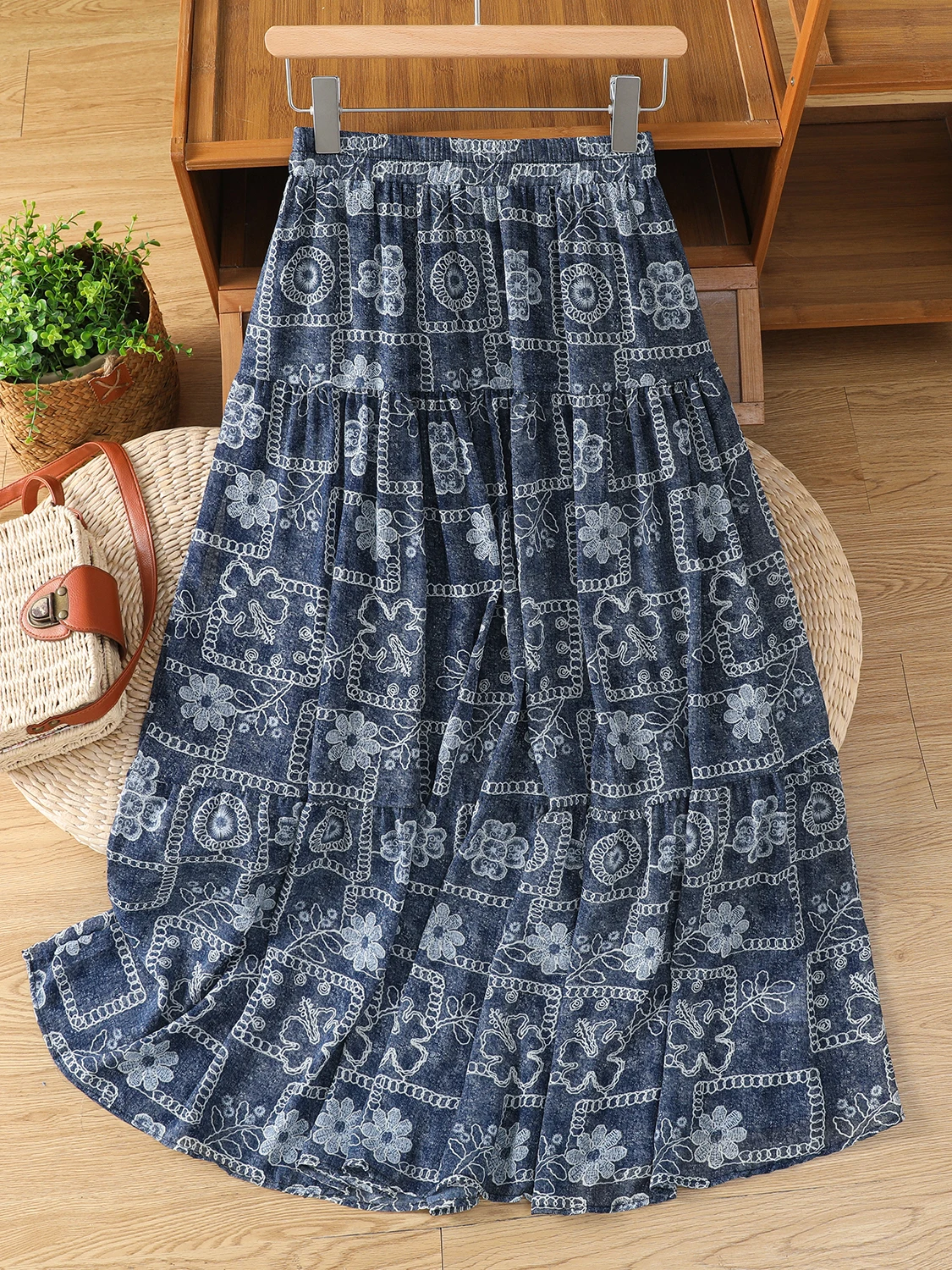 n الأزهار طويلة ألف خط ميدي تنورة زائد حجم الصيف عطلة جديدة الشاطئ Sle المرأة Faion عارضة القطن البوليستر تنورة #1