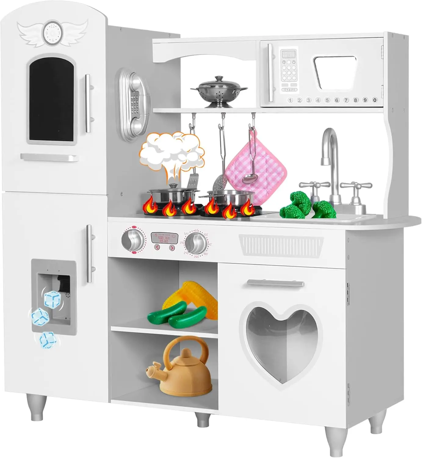 Led Upgrade Keukenset Voor Kinderen Houten Speelkeuken Led Gasbak Met Soundspeelgoed Keukensets Voor Meisjes Cadeau Geniet Van Koken Met