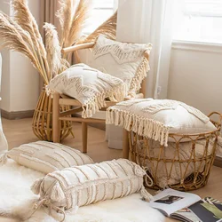 Boho Loop Tufted Pillowcase Cotton Linen Wabi-sabi Tassel Cushion Cover Candy Shaped Lumbar Pillow Cover Home Sofa Decorative