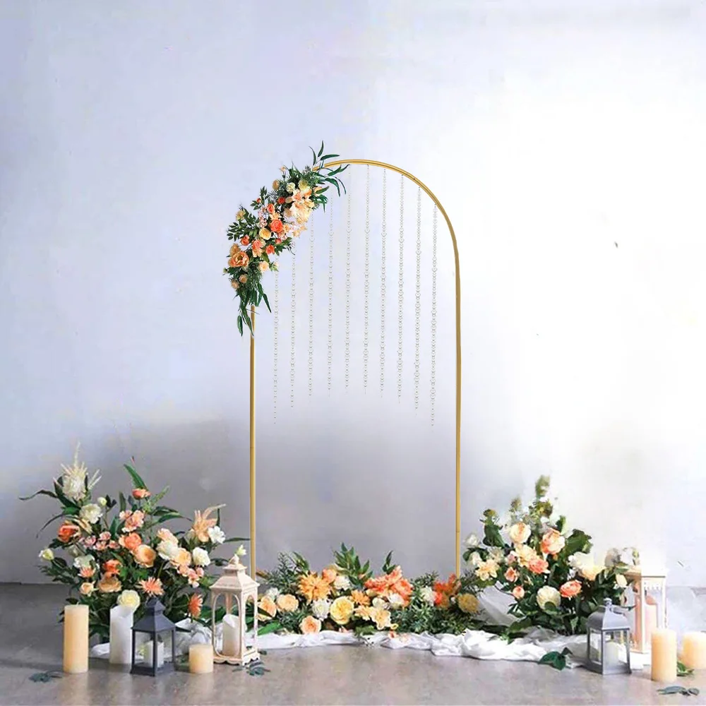 Gold Metal Wedding Arch Backdrop Stand Party Event Decoration Balloon Arch Frame with Crystal Beads for Baby Shower Floral Stand