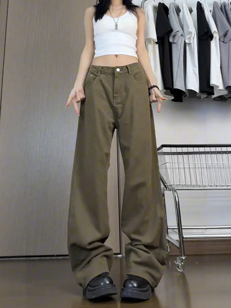 

Vintage Waed Men's Straight Leg Jeans Loose Wide Leg Pants American High Street Sle Cotton Blend Youthful Casual Trousers