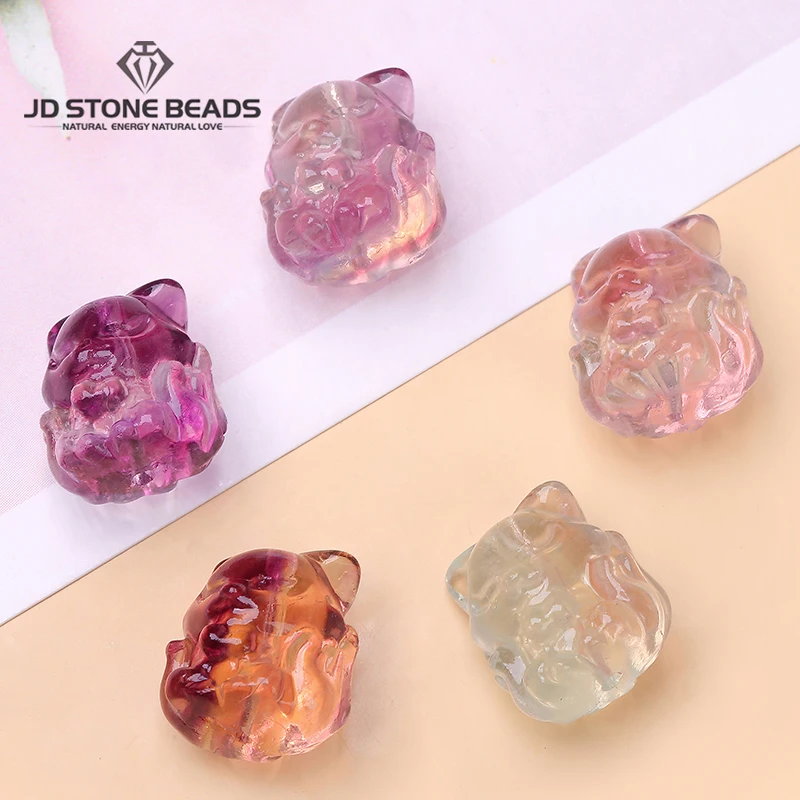 

10 Pcs/lot Natural Stone Bead Fluorite Carved Nine-Tailed Fox Cute Pendant Charms For Jewelry Making Diy Necklace Bracelet