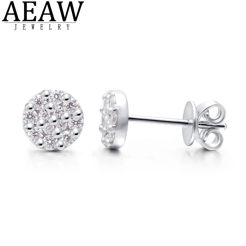 AEAW CVD HPHT Lab Grown Diamond 6mm Diameter Stud Earrings 14k White Gold Classic Lab Diamond 4 Prong Earrings for Women