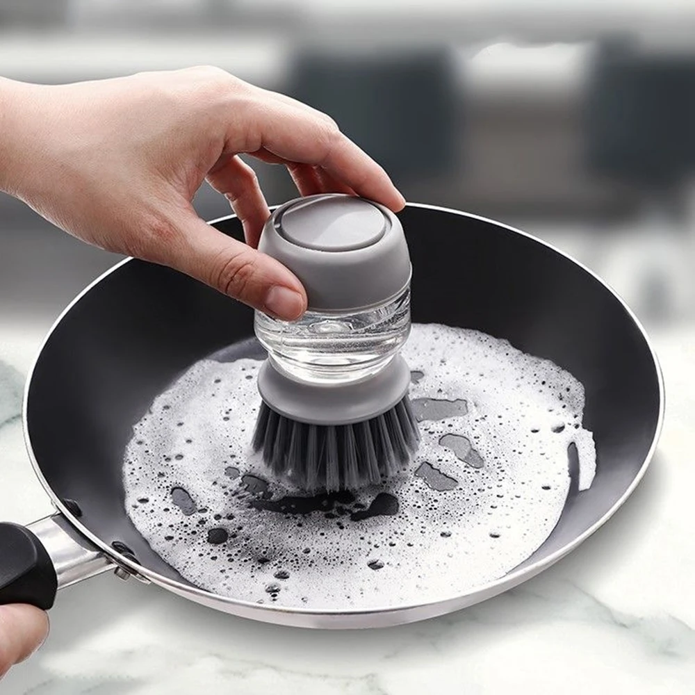 Cooking Brush, Kitchen Press Type Lazy Household Cleaning, Descaling, Dishwashing, Non Greasy Brush, Pot Brush