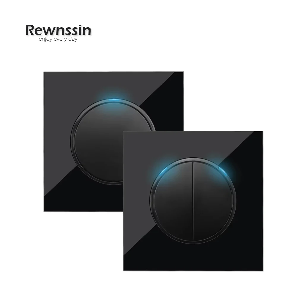 

Круглый кнопочный переключатель со светодиодным индикатором 1 2 3 4Gang 1 2-позиционный настенный переключатель Переключатель освещения Черный стеклянный каркасный переключатель 86 мм * 86 мм