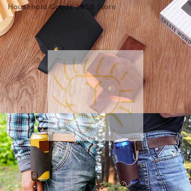 1pc PU Leather Beer Bottle Waist Holster Portable Beer Belt Bag Handy Wine Bottles Beverage Can Holder