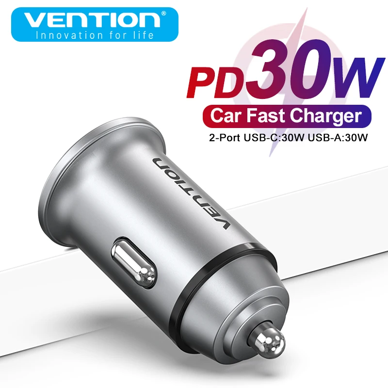 

Vention 30W Dual USB C Car Charger Type C Quick Charge 4.0 3.0 For iPhone 16 15 Pro Super Fast Charging Adapter For Samsung S23