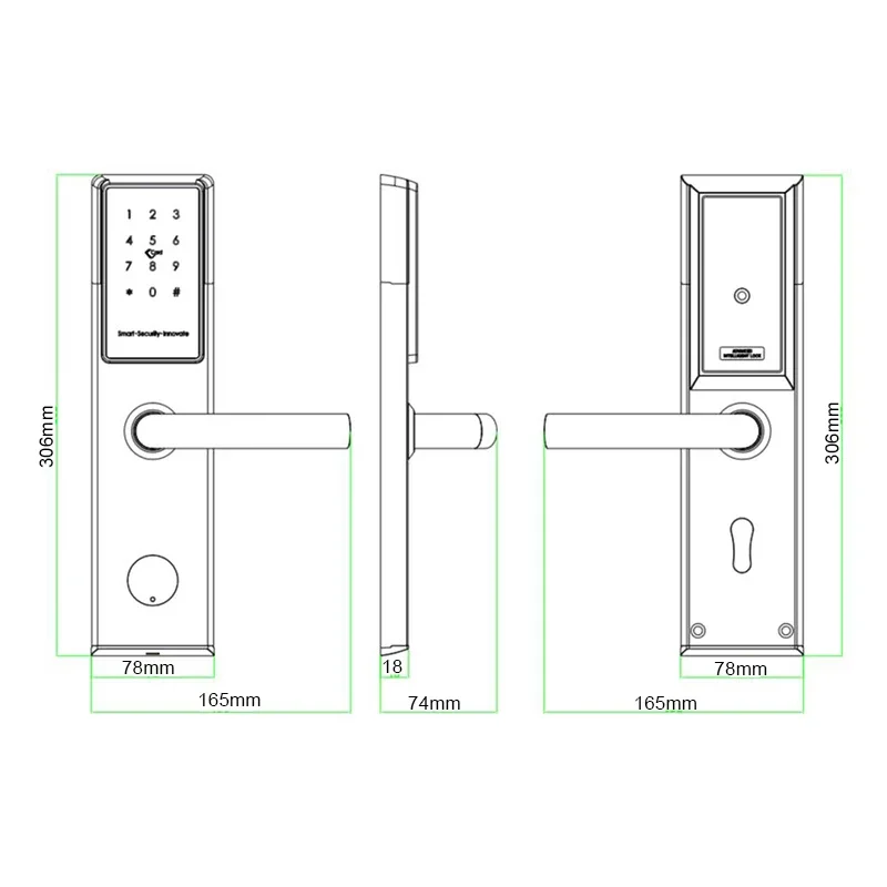 US ANSI Standard Mortise Intelligent RFID Key Card Digital Smart Hotel Door Lock System with TT Hotel WiFi App Free Software API