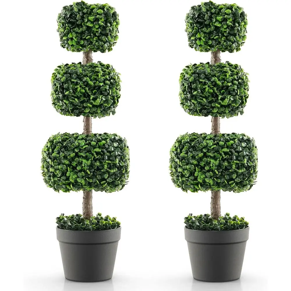 

Dual Pack Square Pot Artificial Boxwood Topiary Trees with Cement-Look Plastic Pots for Indoor/Outdoor Decor