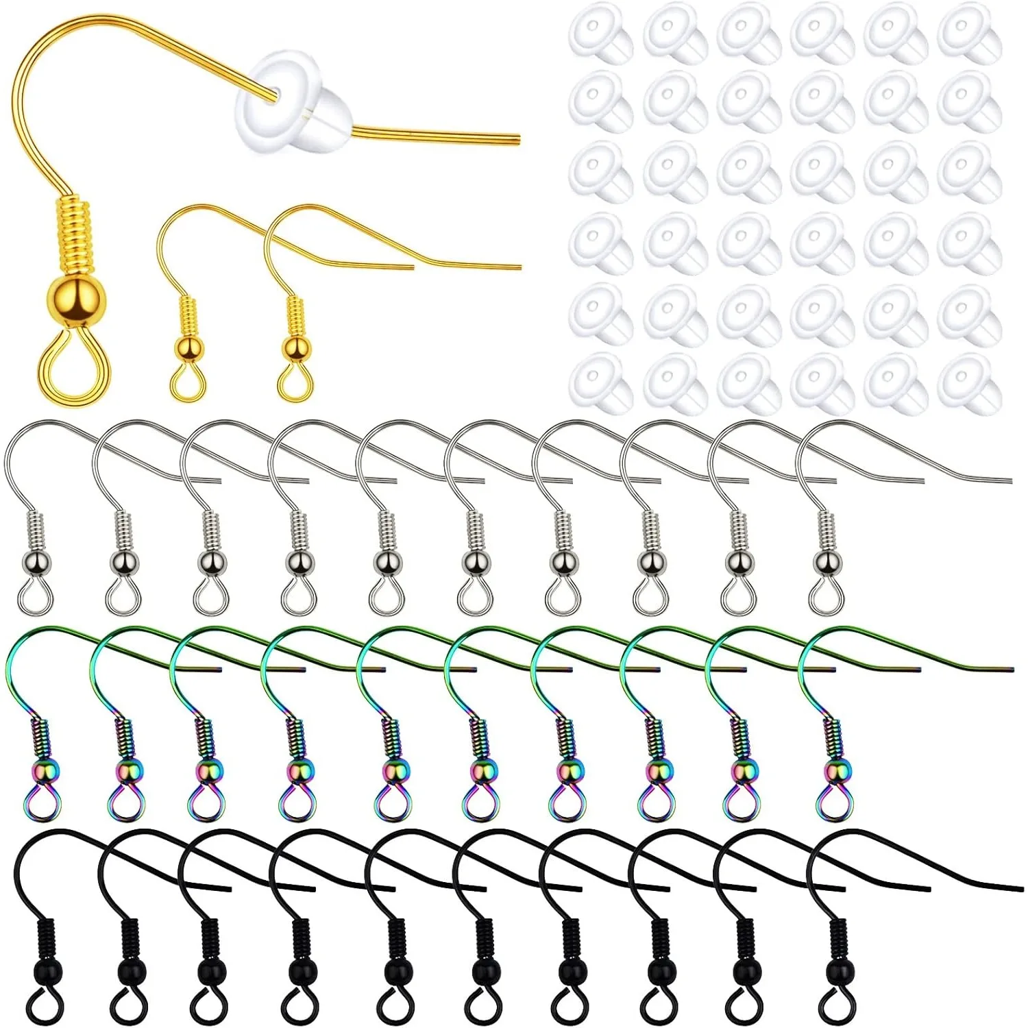 

40pcs Earring Hooks Hypo-allergenic Ear Wires Fish Hooks Earring Findings with 40pcs Clear Bullet Earring for DIY Jewelry Making