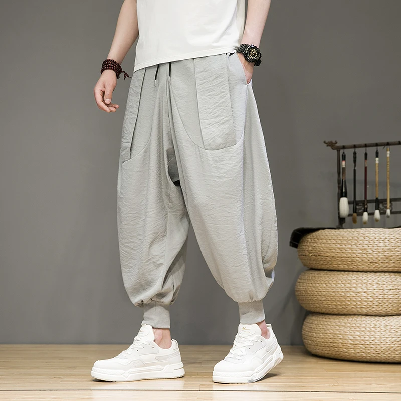 Summer and Autumn Commuting Thin Ice Silk Hanging Feeling Leg Tied Pants Loose Casual Sports Lantern Harem Pants for Men