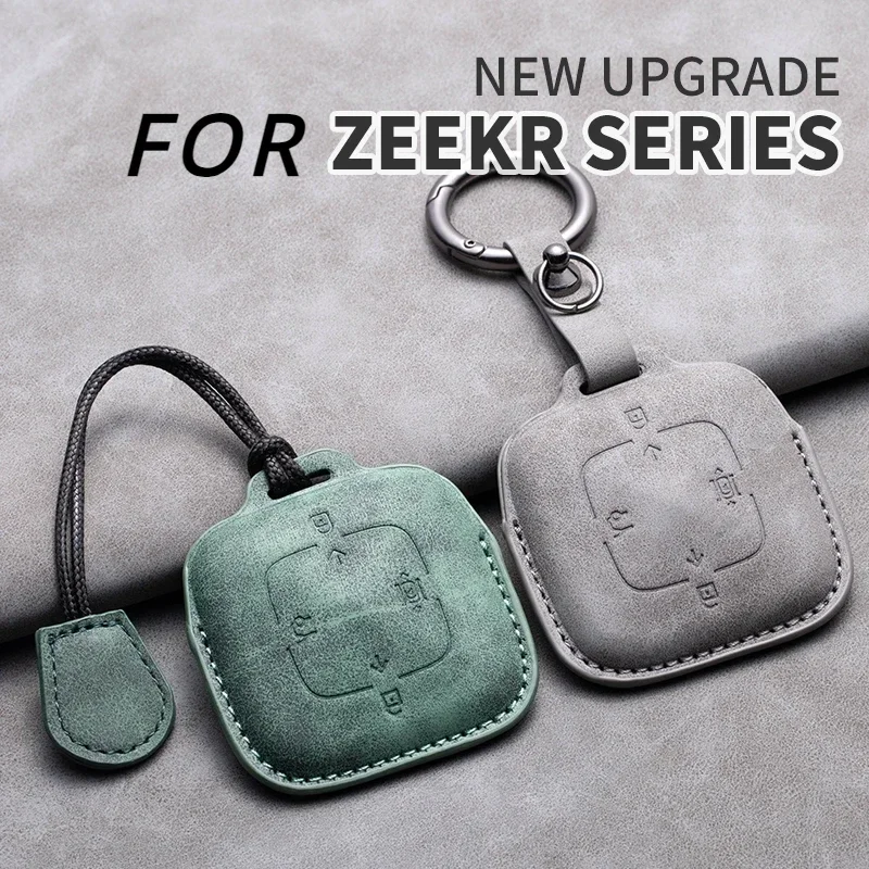 

Leather 4 Buttons Car Remote Key Case Cover for Zeekr 001 X 2021 2022 2023 for ZEEKR 001 009 Full Protector Fob Keychain