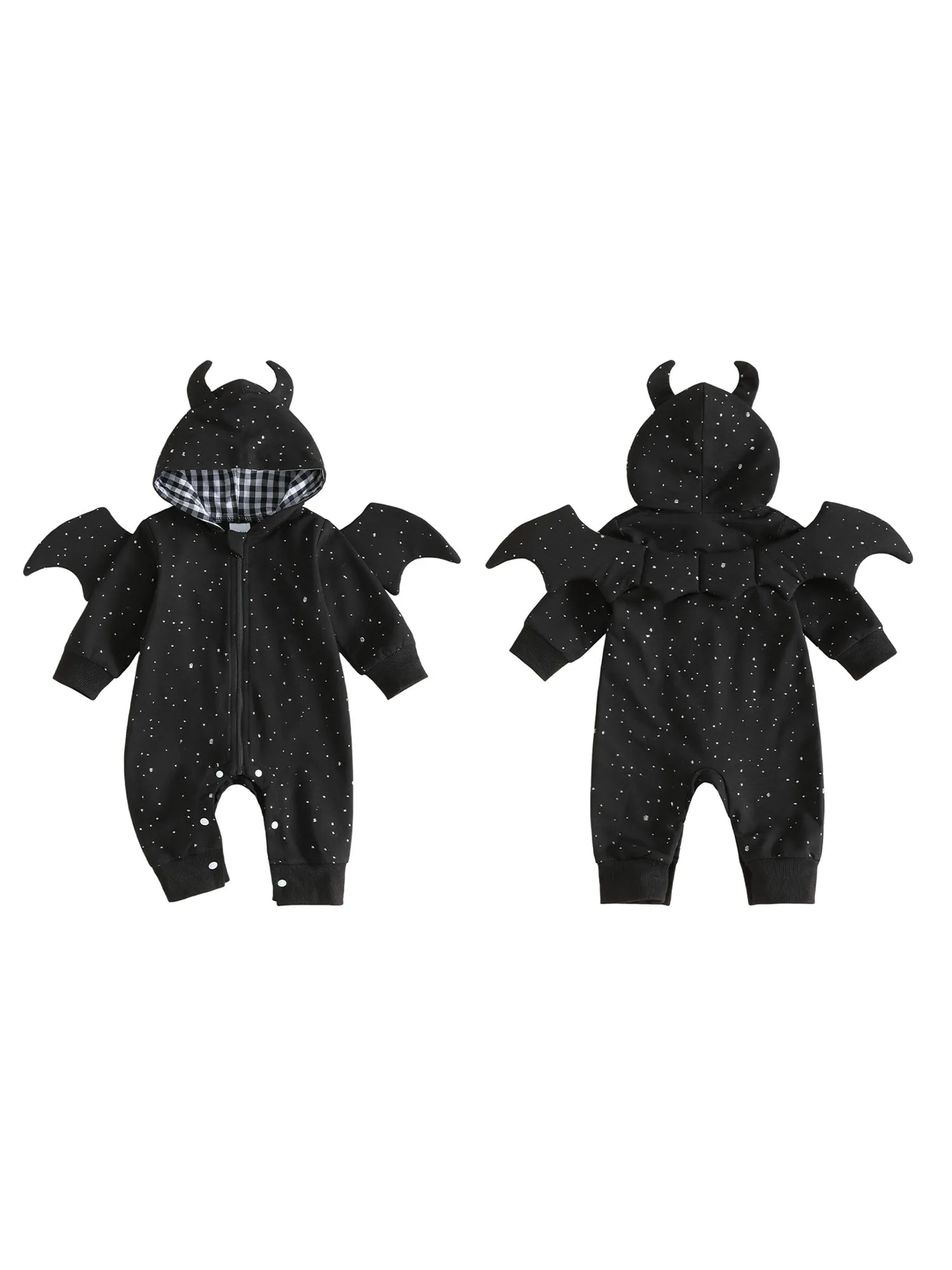 Baby Black Bat Halloween Long Sleeve Zip Up Up Hooded Long-Sleeve-Zip Costume Halloween Long Romper Costume New