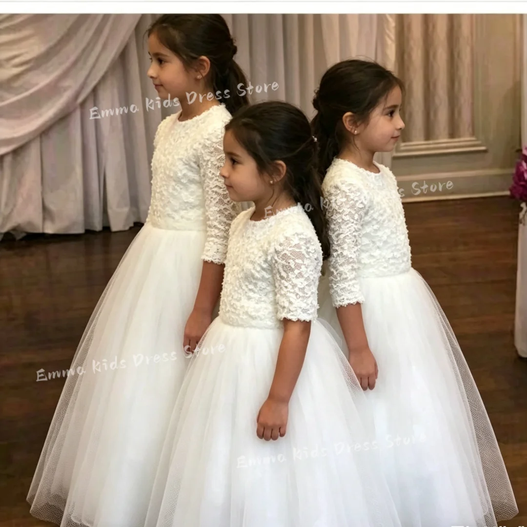 

DORIS Custom Simple Flower Girl Dress Ivory Color Short Sleeve Children's Birthday Party First Communion Prom