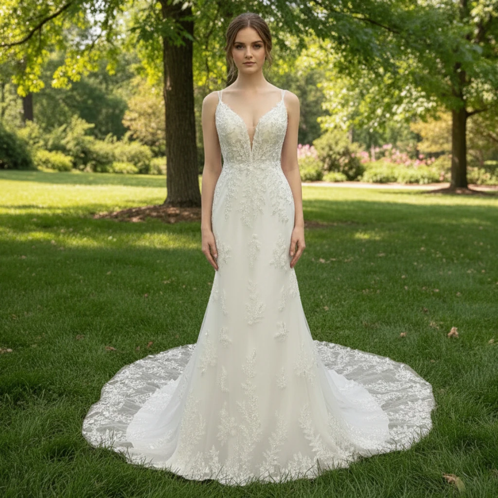 

Rosymae Кружевное свадебное платье русалки с цветочным принтом и бретельками Элегантное свадебное платье Vestido de Novia