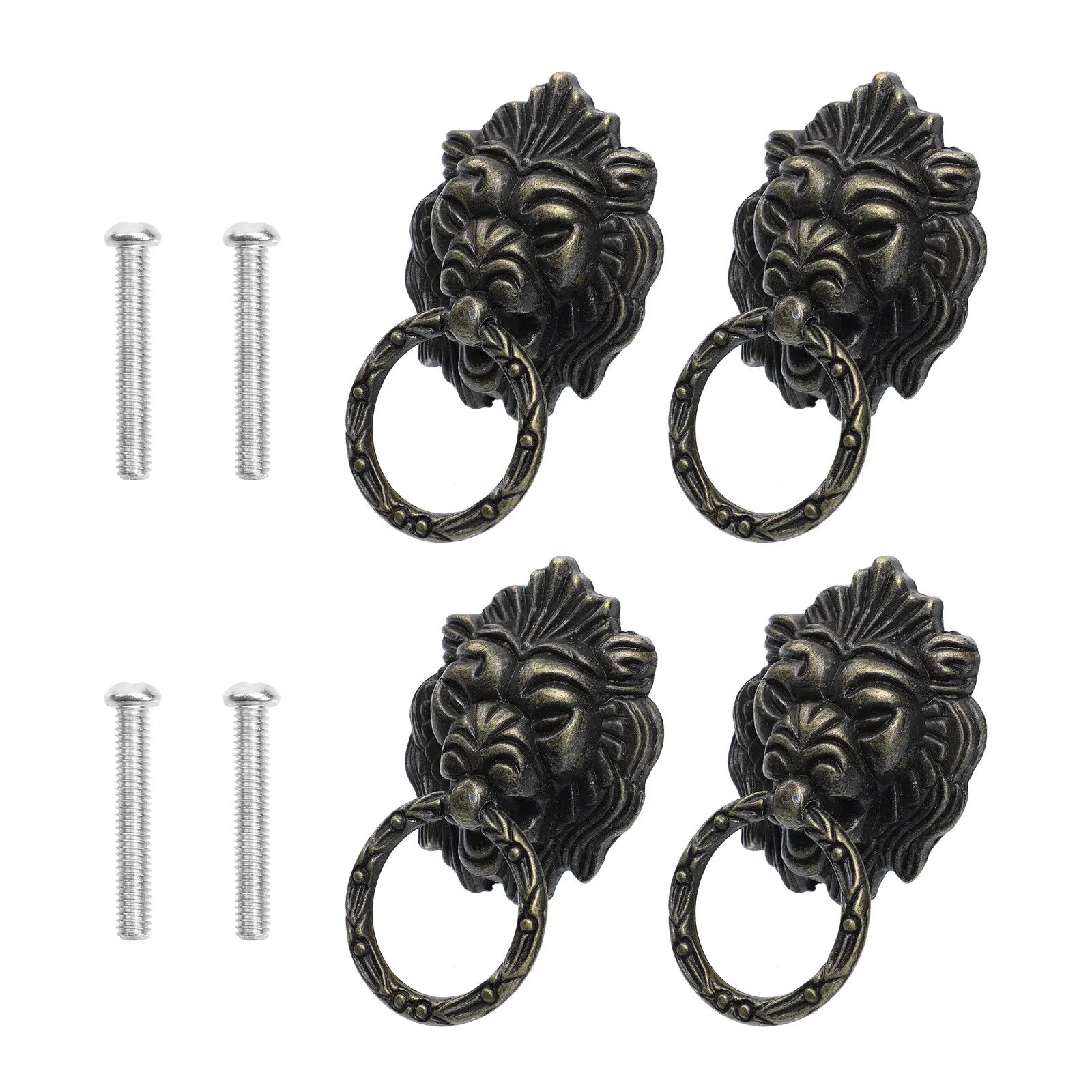 4Pcs Lion Head Design Chinese Style Drawer Handles Wardrobe Pulls Rustic Cabinet Handles Traditional Vintage Furniture