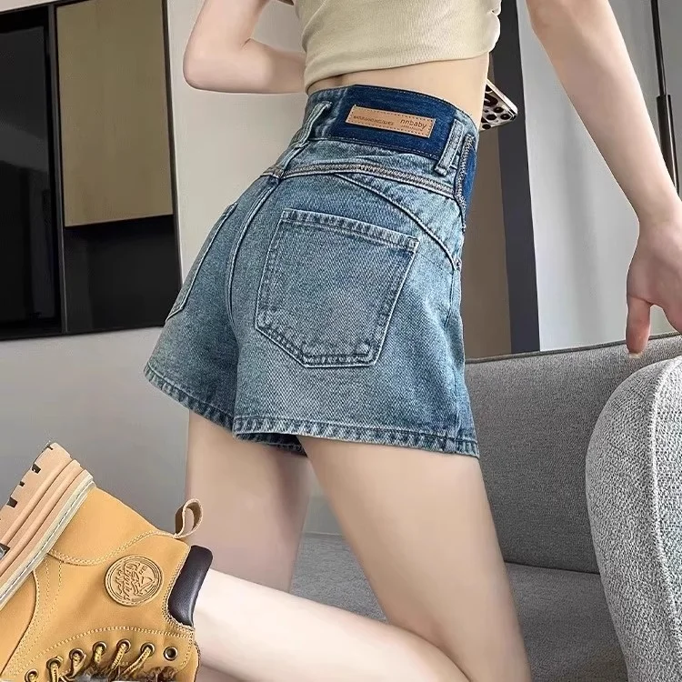 กางเกงยีนส์ทรงเอเอวสูง ขากว้าง ทรงหลวม ดีไซน์เก๋ กระดุมสองเม็ด สีสันสดใส สำหรับผู้หญิงไซส์พลัส เหมาะกับฤดูร้อน