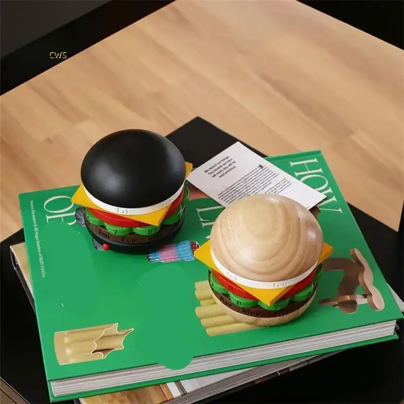 تقويم على شكل برجر من الخشب الصلب لديكور المنزل، تقويم دوار لتزيين الطاولة، تقويم مكتبي مطابق للهدايا