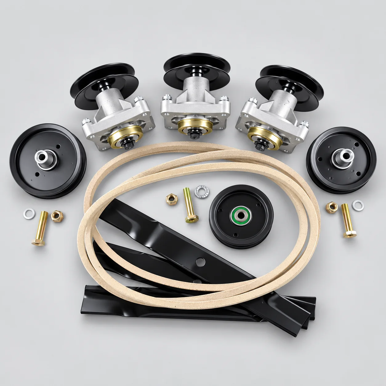 For Hustler Raptor 52 Inch Deck Rebuild Kit 3 Spindles 3 Blades Belt Pulleys Idlers 604214 603995 791988 Complete Mower Deck Repair Parts Replacement Kit