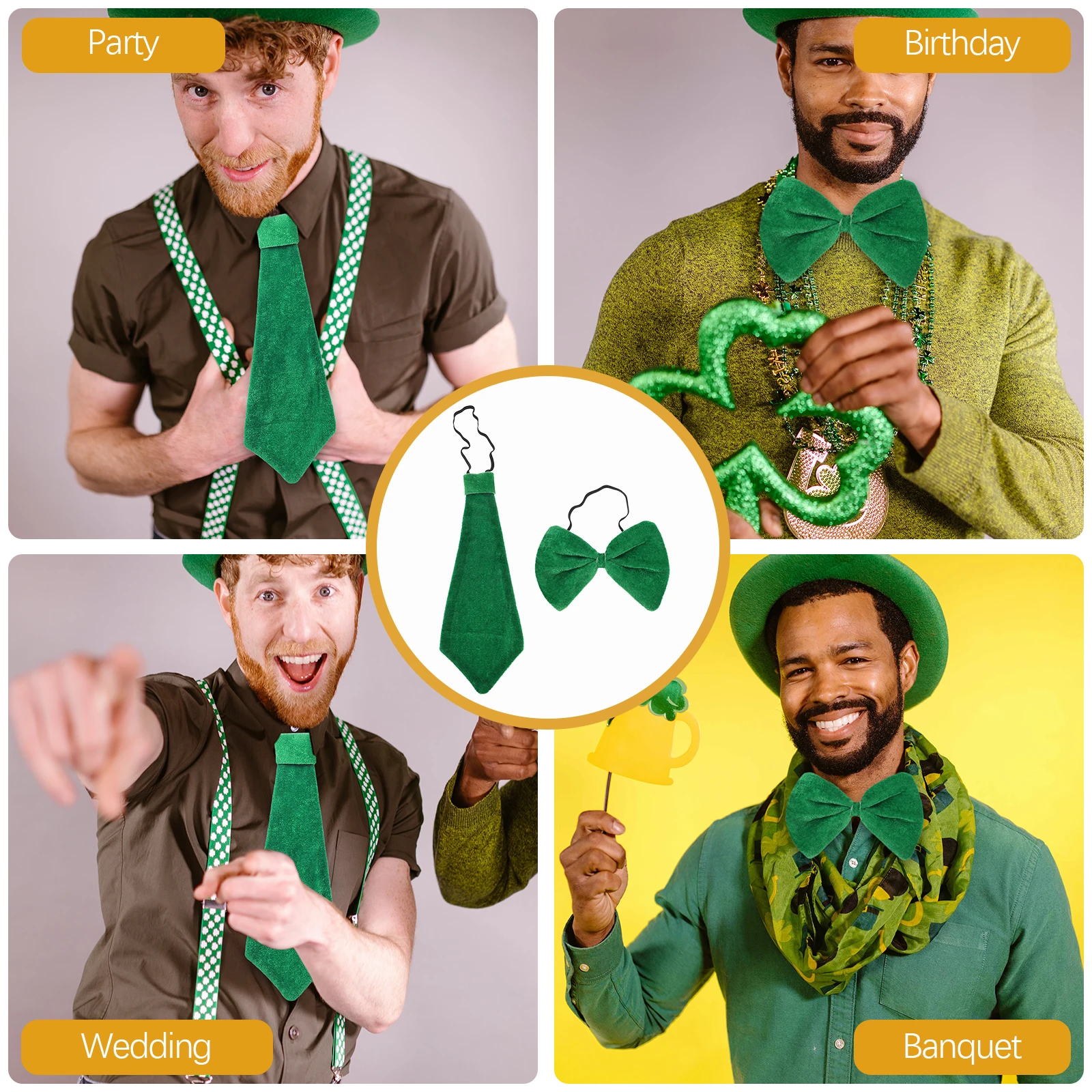 1 set Green Necktie Tie Set Bow Ties For Men for Men Saint Patrick's Day Party Accessories Fabric Material Comfortable Tie