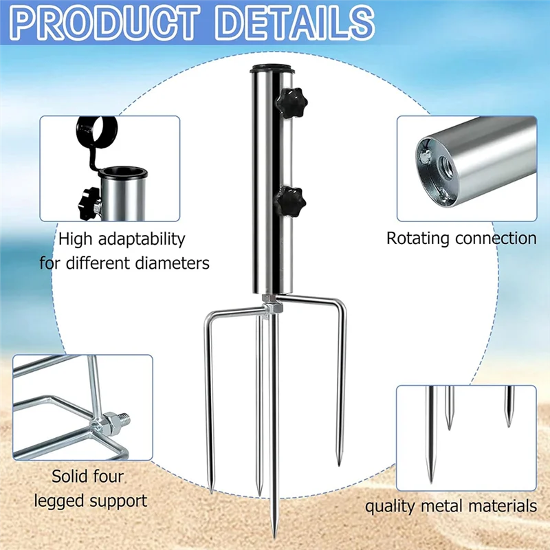 

AS60-Parasol Base With 4 Pegs, Lawn Spike Ground Anchor, Beach Parasol Base For Sand, Removable For Garden