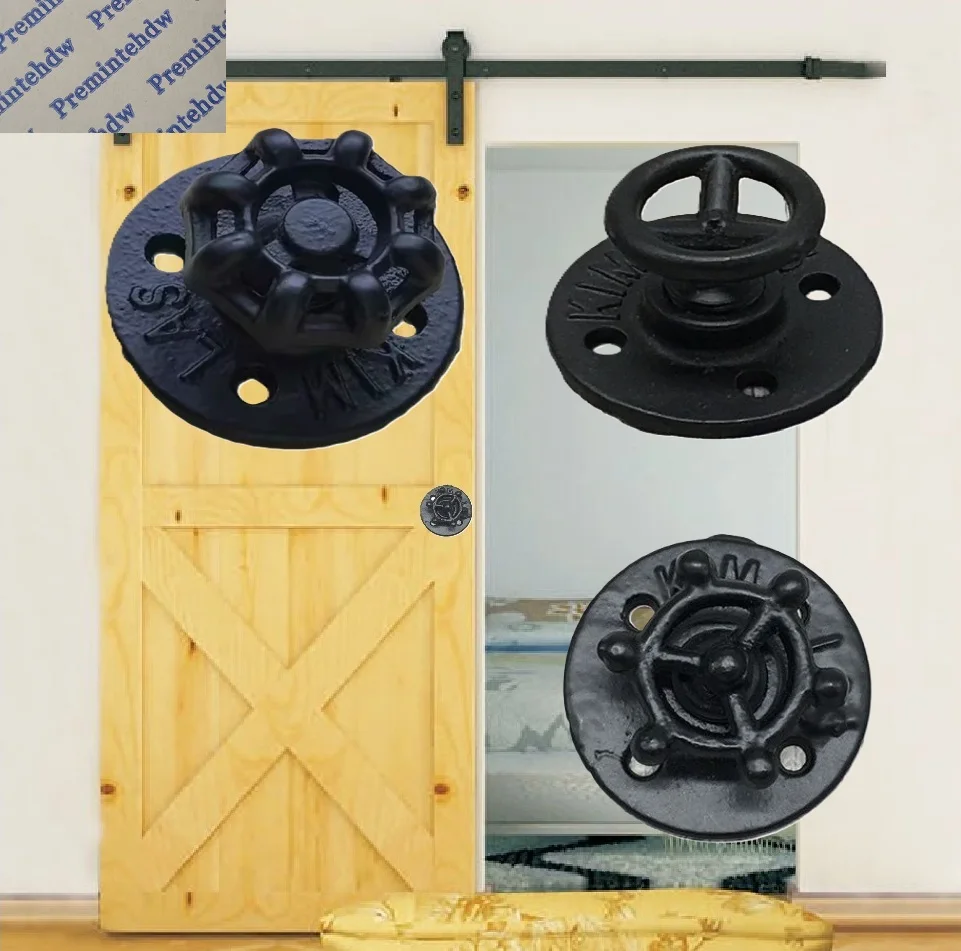 1Pc Black Rustic Iron Barn Door Pull Knob Hand Wheel Steering Cloth Hat Hook