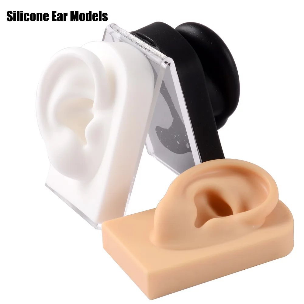 

1PC Soft Silicone Hearing Aid Ear Model Practice Piercing Jewelry Simulation Silicone Ear 1:1 Stand Kit Acrylic Display Teaching