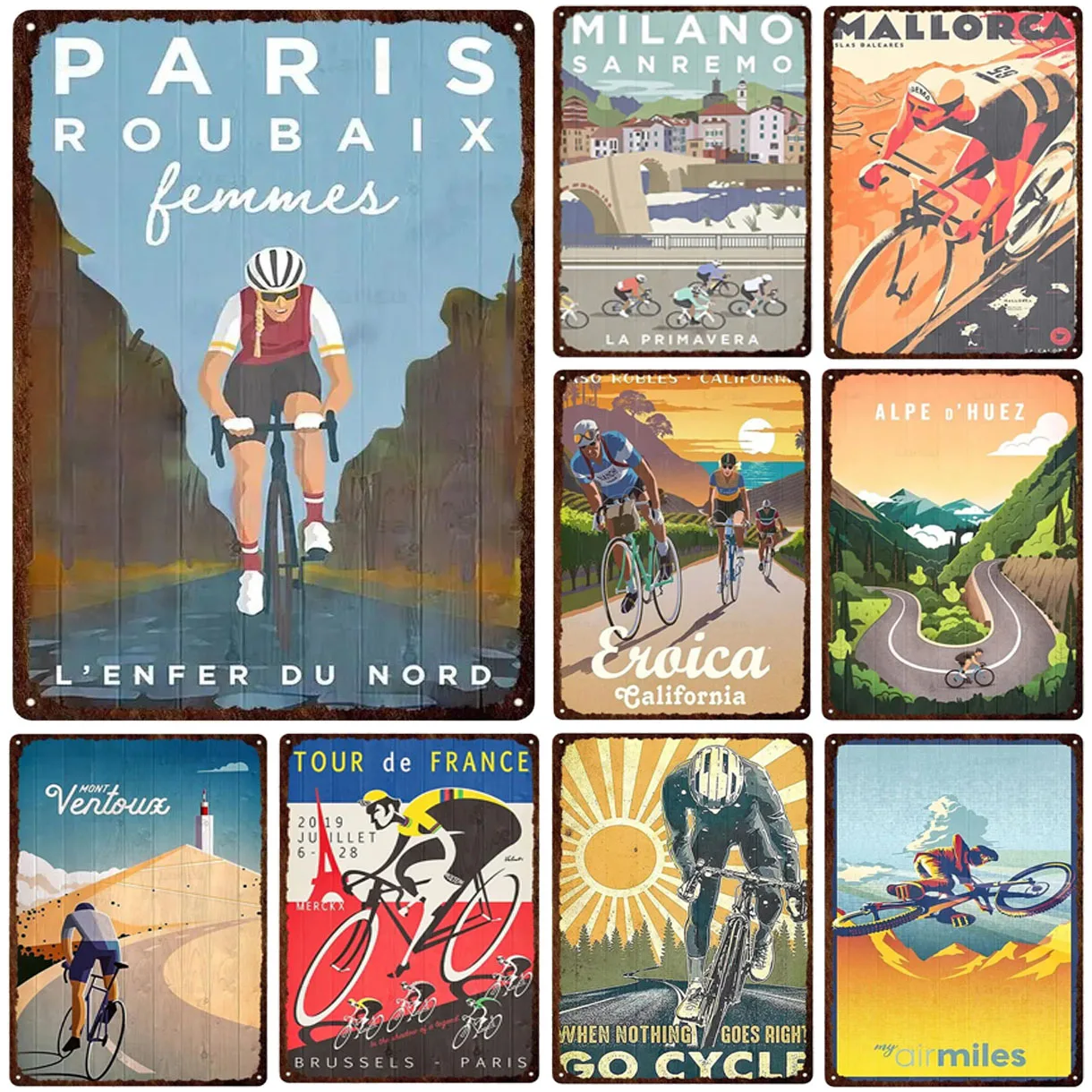 France Cycling Metal Tin Signs Plaque Wall Decoration Vintage Art Posters Iron Painting for Man Cave Home Cafe Garden Club Bar