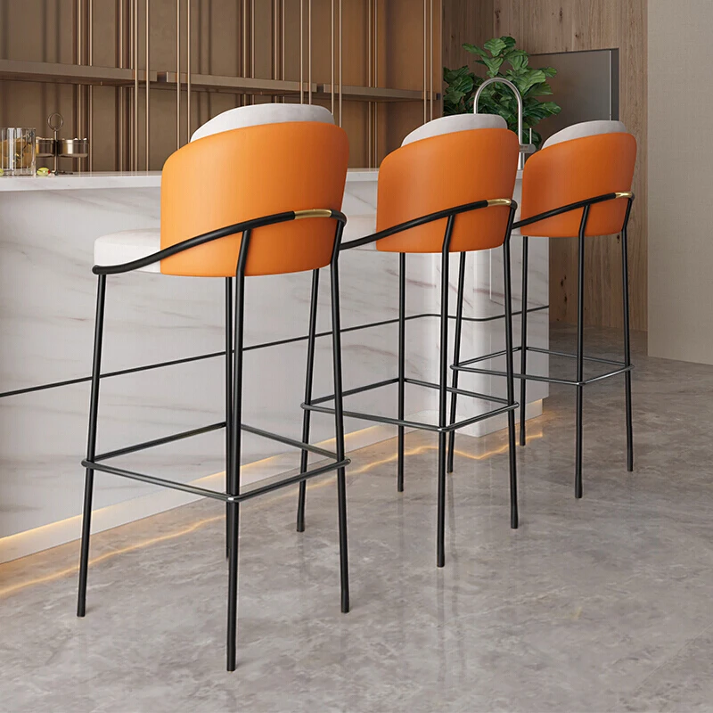 Direct Supply Leon Home Furniture Luxury Italian Style Kitchen Stools Leather And Metal Barstools