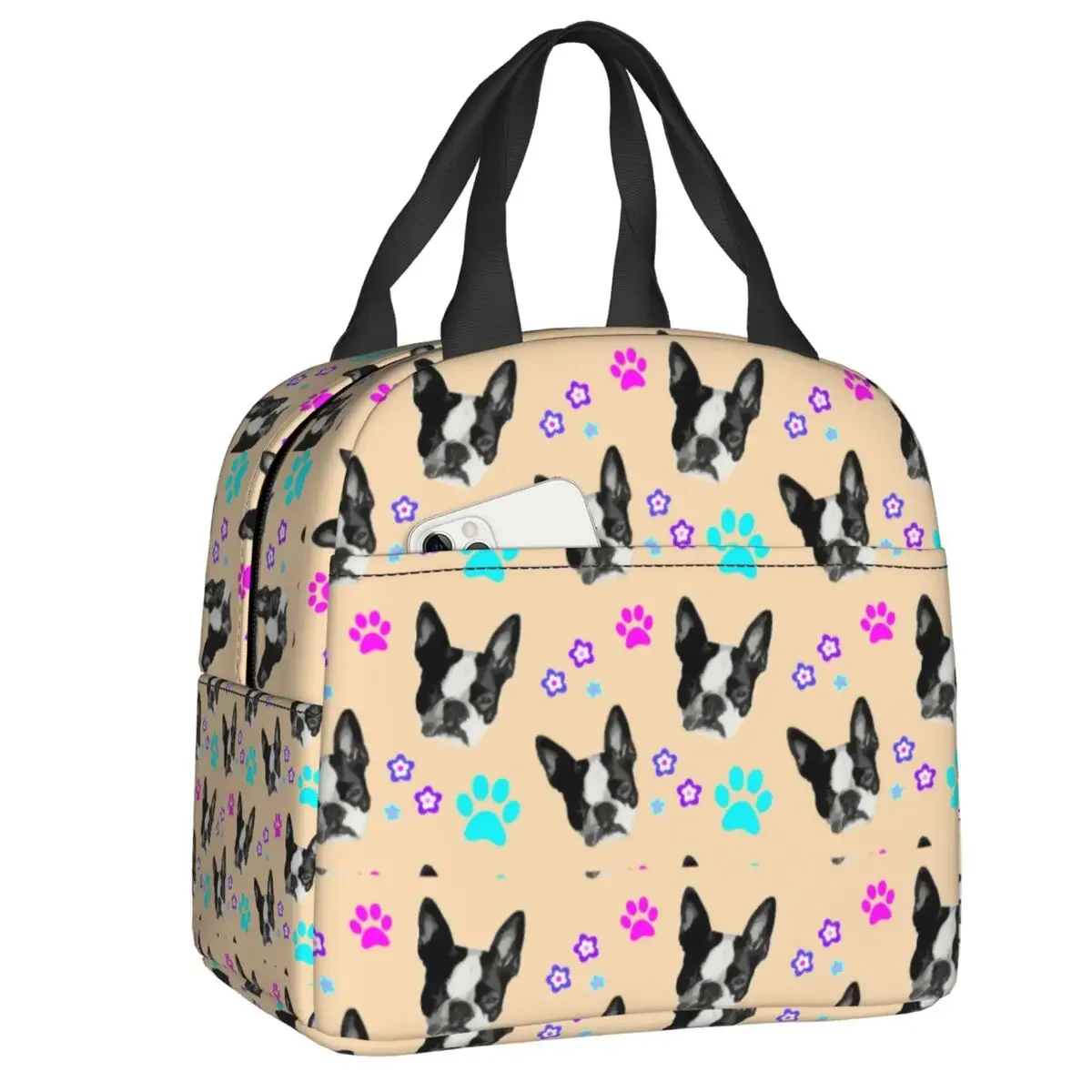 Boston Bull Terrier Puppy Gifts Insulated Lunch Tote Bag for Women Pet Dog Resuable Cooler Thermal Food Lunch Box School