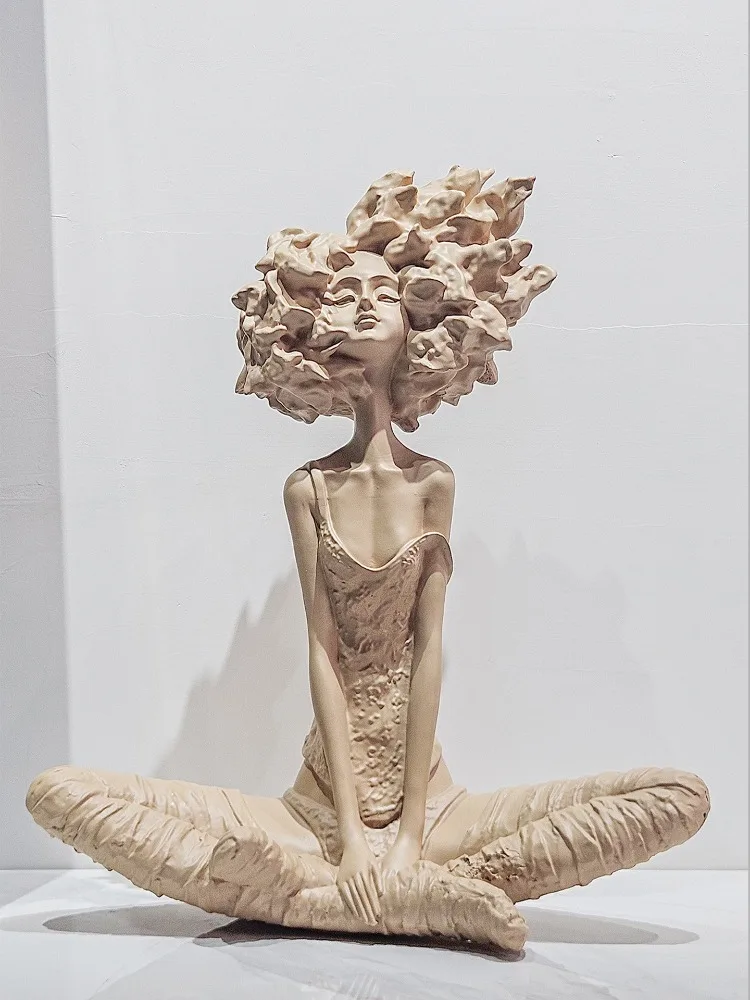 Modern Abstract Seated Girl Statue Nordic Art Room Decoration Action Figure Sculpture Resin Crafts Home Decor Table Accessories