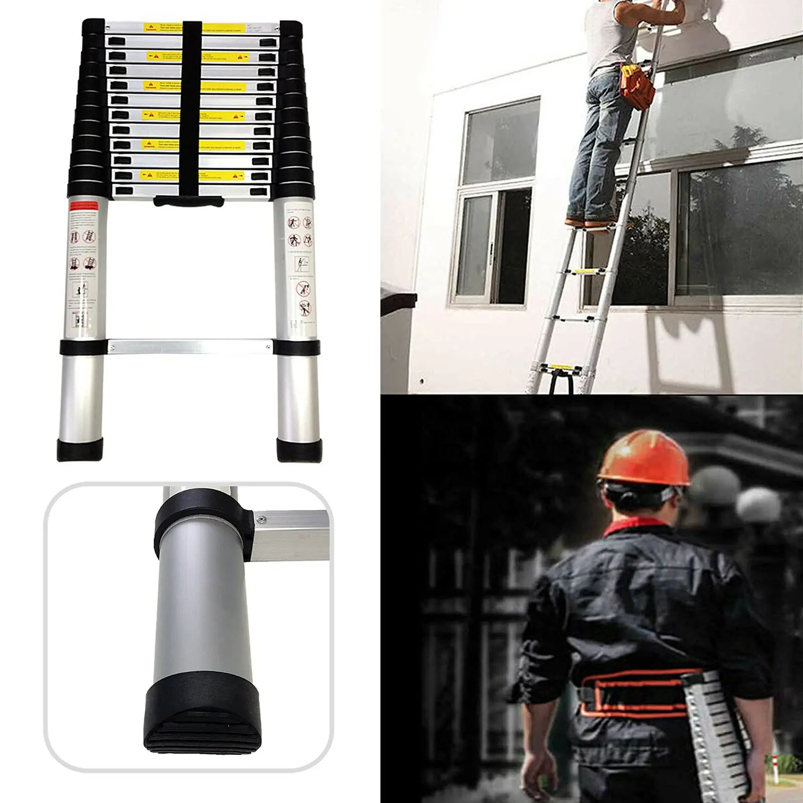 1.4/2.6m Aluminum Telescoping Ladder Telescopic Extension Ladder with Locking Mechanism Multi Purpose Compact Ladders