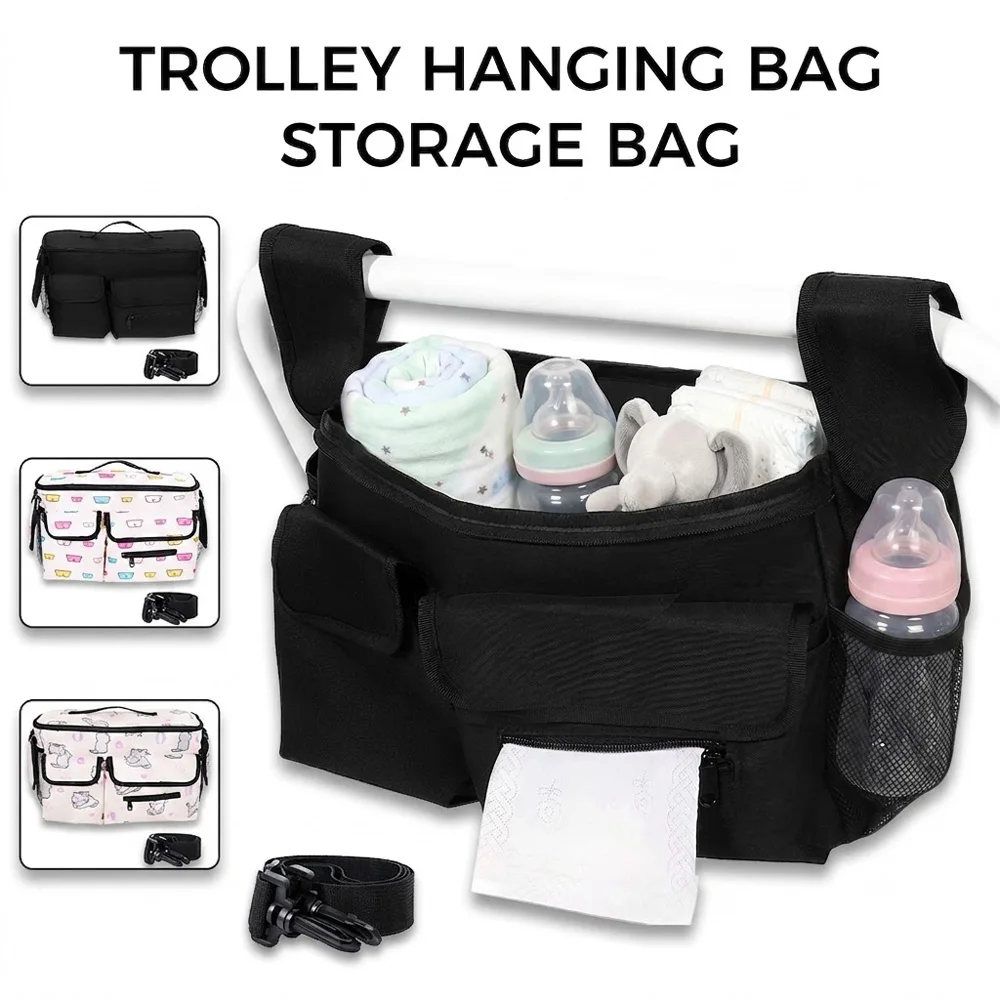 Baby Stroller Storage Bag Universal Stroller Organizer with Cup Holder Large Capacity Travel Hanging Bag Baby Stroller Accessory