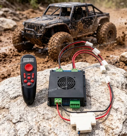 24V 4WD Brushed Motor Controller with Wireless Remote Joystick, Compatible with 2WD Brushed Driver 50A for DIY Electric Vehicle