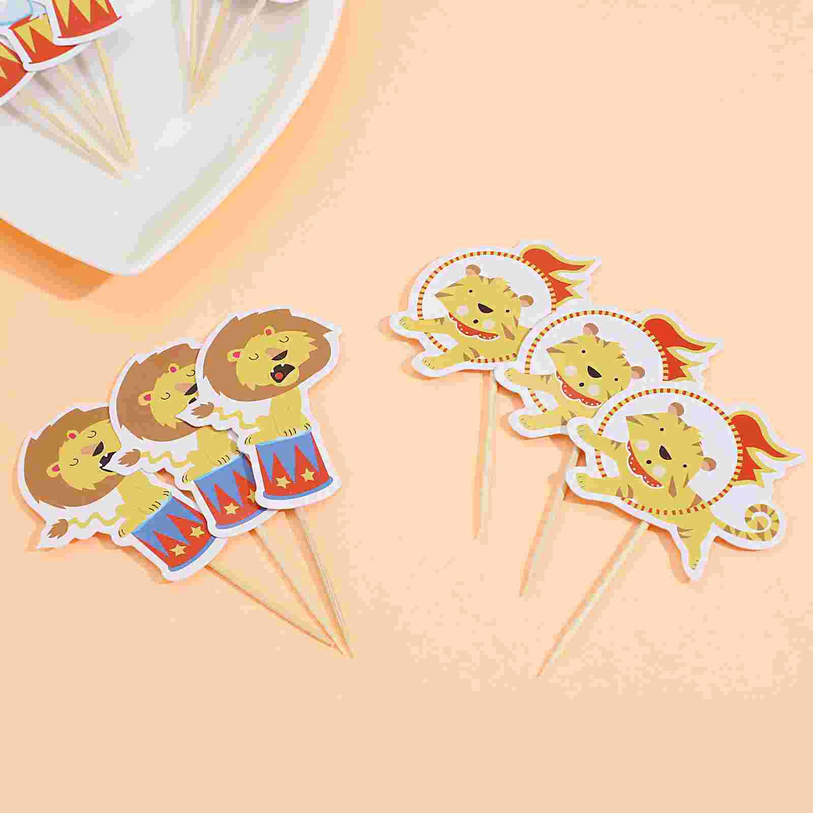 72 Pcs Circus Cupcake Topper Animal Party Theme Wooden Paper Picks Women's Cakes