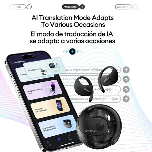 Imagen 2 del producto Choice HYUNDAI HY-T26 AI Auriculares de traducción Más de 75 idiomas Auriculares inalámbricos de traducción inteligentes en tiempo real a prueba de agua