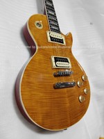 Natural Wood Finish LP Electric Guitar: Gold - Framed Humbuckers, Rich Tone for Rock & Blues