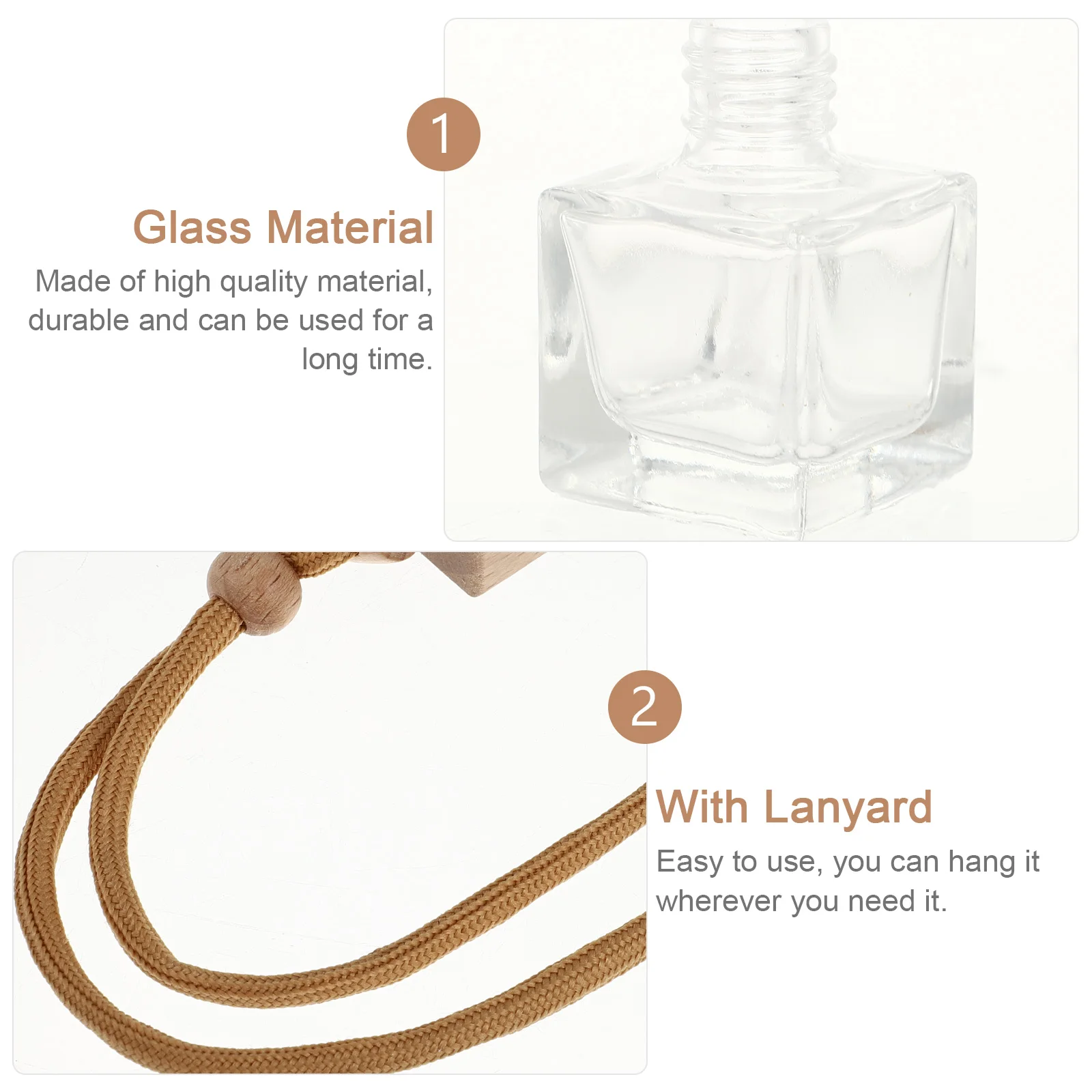 

5pcs Hanging Car Interior Pendant Aromatherapy Bottles Refillable Glass Lid Square Bottle Air Freshener Pendant