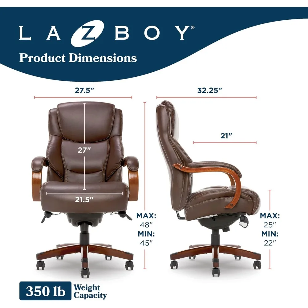 كرسي مكتب تنفيذي كبير وطويل من La-z-boy delano، وسادة مريحة لمنتصف الظهر، دعم قطني، مريح من إسفنج الذاكرة المريحة #3