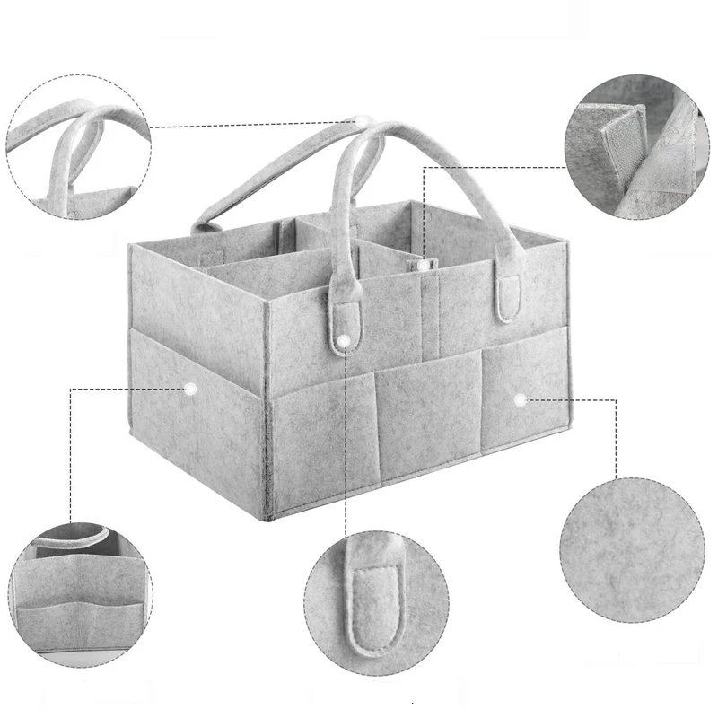 Sac à couches en feutre avec poches pour bébé, sac de rangement pour maman et bébé