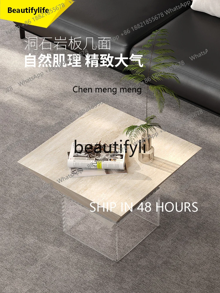 2003 Travertine Coffee Table High-End Suspended Mid-Century Style Designer Living Room New Small Coffee Table