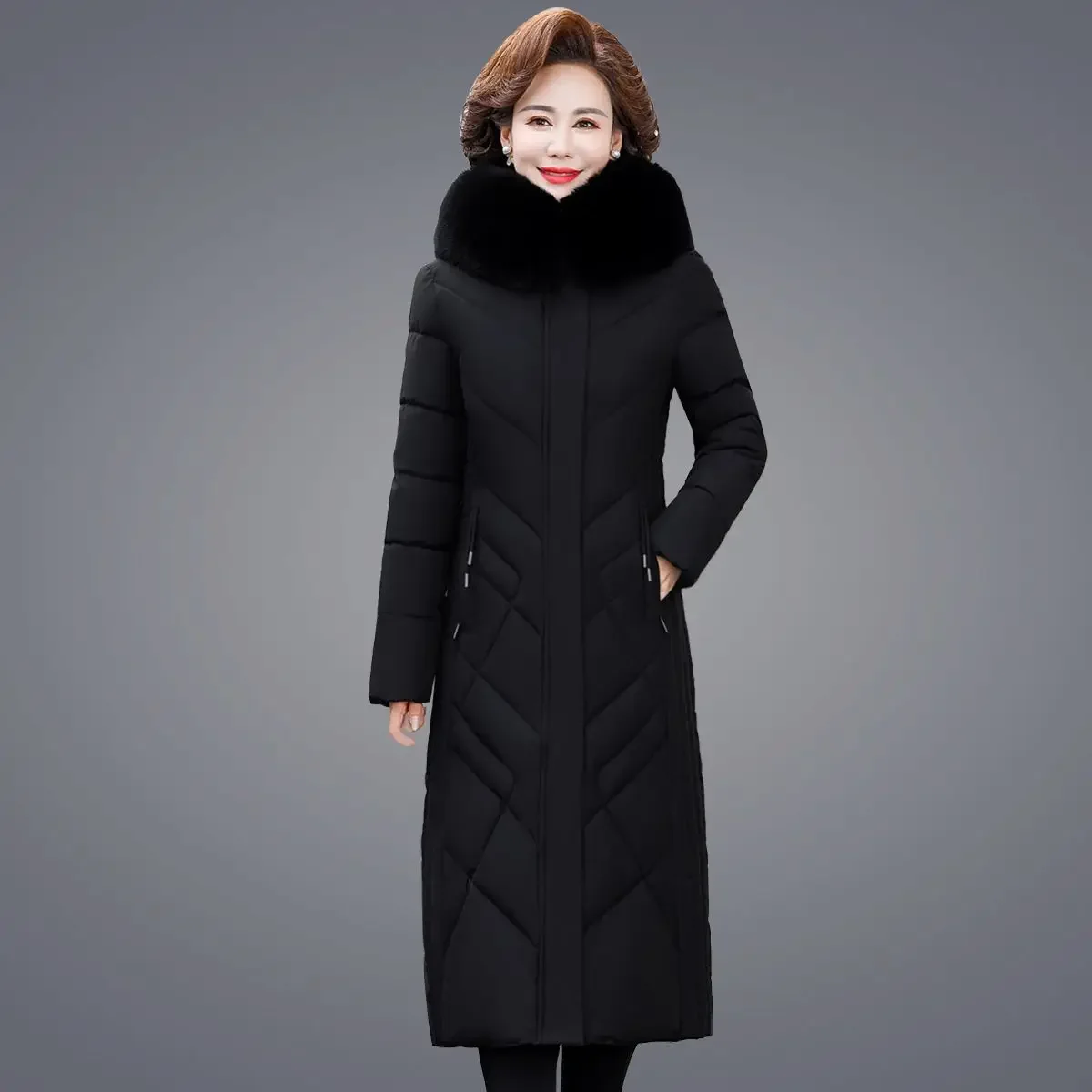 Orwindny New Collection Winter Jacket Clothes Mid Aged And Elderly Parka Cotton-Padded Coat Snow Wear XL-6XL SolidThickened Coat