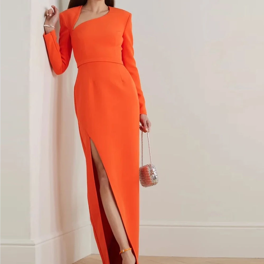 

Elegant Party Dresses Woman Floor Length Straight V Neck Jersey Long Sleeves Solid Color Dresses For Formal Occasions Simple